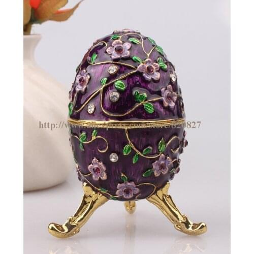 Faberge Egg Crystals Jewellery Jewelry Trinket Ring Gift Box Egg Trinket Vintage Decorations Hinged Footed Egg Shape Trinket Box