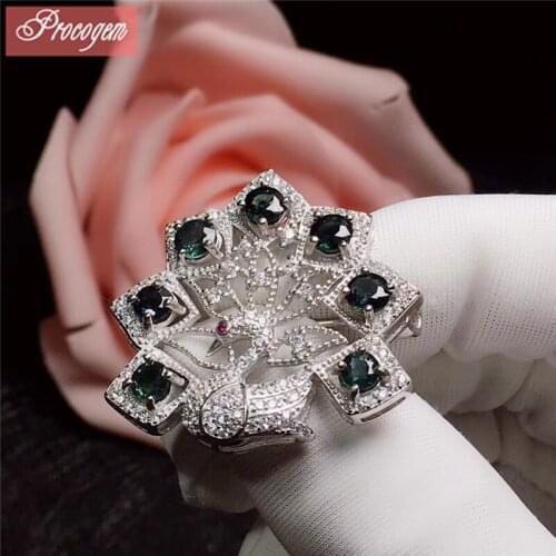 Nature Sapphire brooches Free shipping S925 silver Peacock brooches Genuine Gemstone for Engagement female fine Jewelry #818