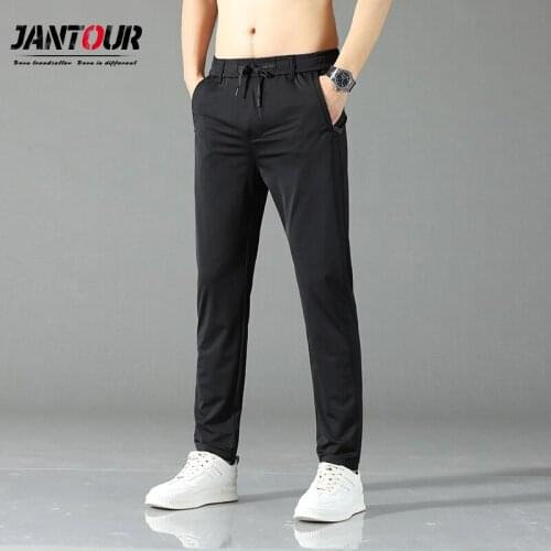 Jantour Brand 2021 New Arrival Mens Pant Spring Summer Zipper pocket Breathable Solid Color Mid Slim Fit Jogging Male Trousers