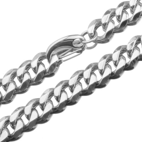 12/15/17/19MM High Grade Jewelry Stainless Steel Silver Color Cuban Curb Chain Cool Mens Womens Necklace Or Bracelet Gift 7-40"