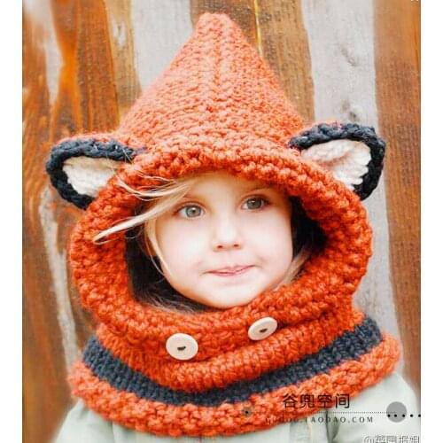 Children of 3-5 years,Girl Chunky Hooded Scarf Children fox Cowl Hoodie Cowl Kids Winter hat Crochet Cowl Hat Kid Scoodie