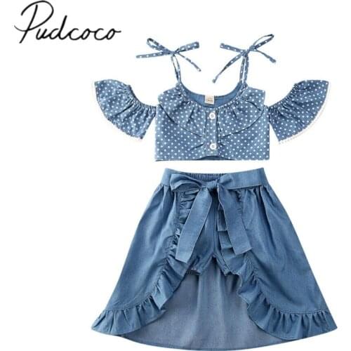 2020 Baby Summer Clothing 3Pcs Toddler Baby Kid Girl Polka Dots Crop Tops Shirt +Ruffle Dress+Shorts Clothes