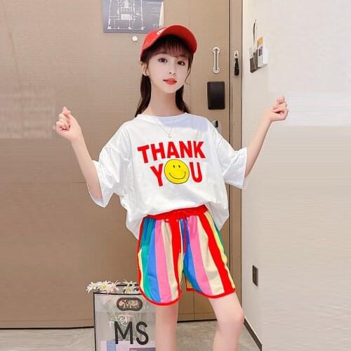 Kids Clothes Letter Tshirt + striped Skirt Clothing For Girls 2021 Summer Clothes Girl Teenage Tracksuit Kids 6 8 10 12