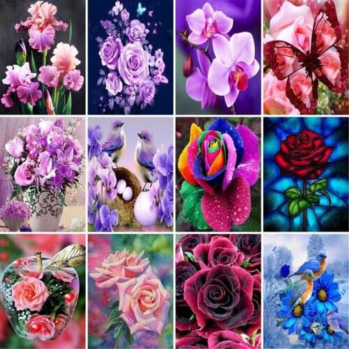 GATYZTORY 5D Diamond Painting Purple Flower Square/Round Embroidery Cross Stitch Kit Painting Mosaic DIY Home Decoration Gift