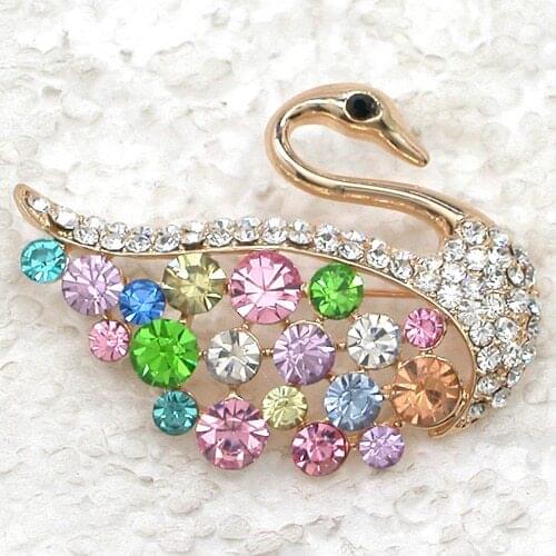Colorful Rhinestone Swan Pin brooches C2094 E2
