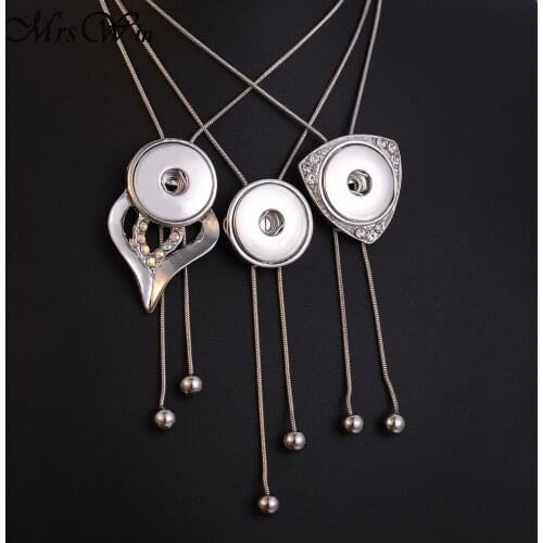 New Snap Button Necklaces 18mm 20mm Snap Buttons Jewelry 3 Designs Bohemia Silvercolor Long Tassel Necklace for Women Girls Gift