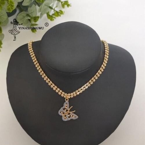 Charming Colorful Butterfly Ladies Necklace Fashion Punk Hip Hop Necklace Ladies Harajuku Style Joker Gift Double Row Crystal