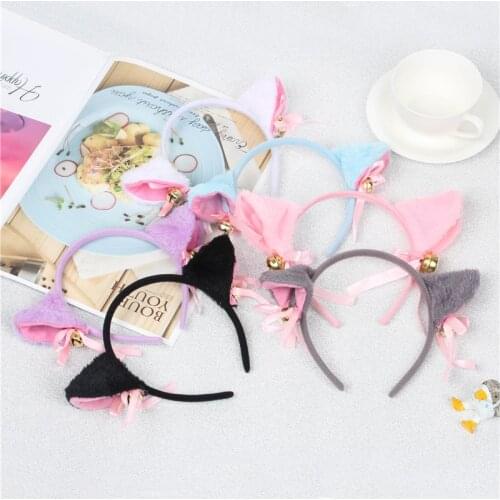 Anime cartoon character headdress prop lovely lolita Cosplay plush cat ear fox ear bell hair band Accessories colorly
