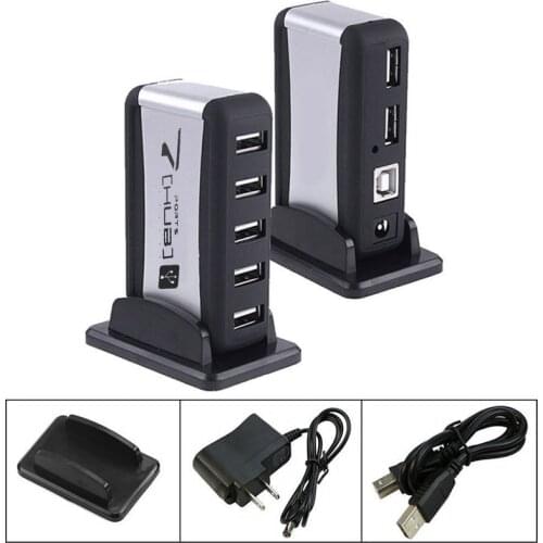 Durable 7 Port High Speed USB 2.0 Expansion Splitter HUB With AC Power Stand Dock Adapter Converter For PC Laptop Computer