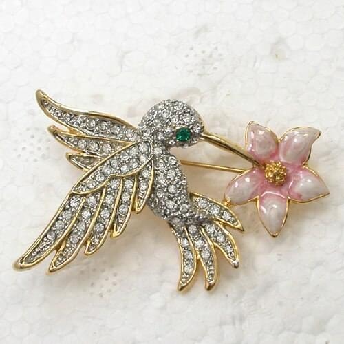 Clear Rhinestone Enamel HummingBird Pin brooches C2140