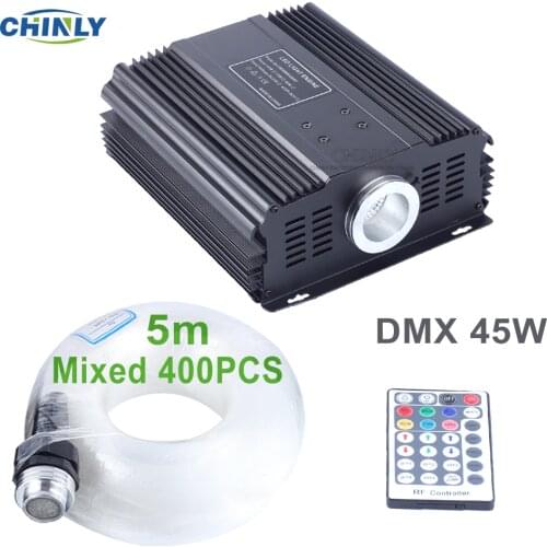 DMX 45W RGB Optic Fiber Lights 5m Mixed 400pcs Cable RF Remote Control Colorful Starry Sky Effect Hotel Ceiling Lighting