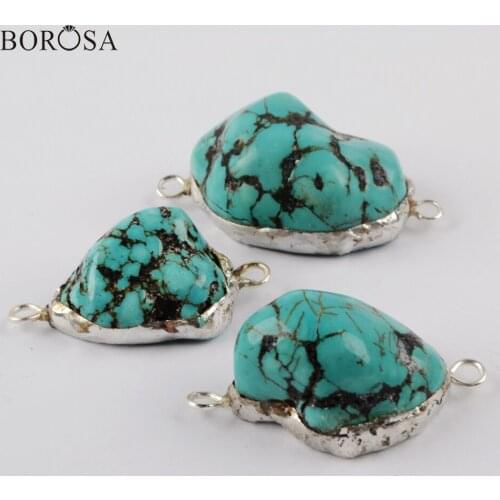 BOROSA Blue Howlite Connector Women Silver Plated Turquoises Pendant Charms for Bracelet Making Jewelry AccessoriesG1948