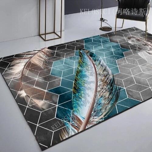 Nordic Geometric Feather plaid 3D Printing Carpets Modern Kids Bedroom play Crawl Area Rugs kitchen Antiskid Mats Home Decor Rug