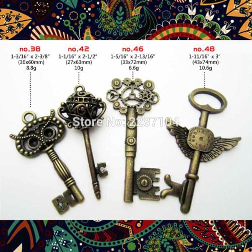 Heavy Duty Large Antique Brass Vintage Retro Old Looking Angel Wing Gear Decorative Key Pendant Steampunk Charms Lock Jewelry