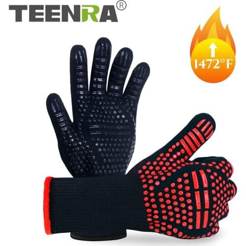 TEENRA 1 Pcs BBQ Gloves Extreme Heat-resistant Silicone Microwave Oven Use Kitchen Gloves Cooking BBQ Grill Baking Gloves