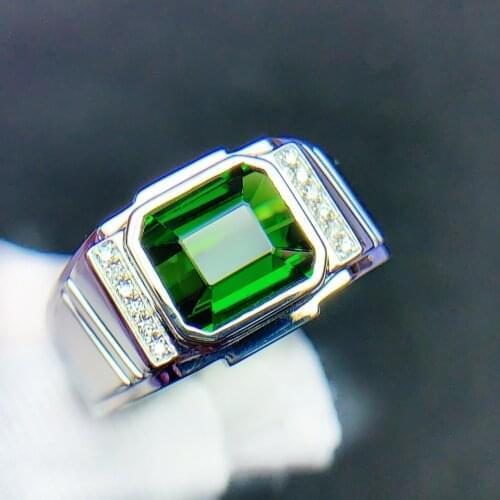 TM512 Fine Jewelry 18K Gold Jewelry 100% Natural Green Tourmaline Gemstones 3.6ct Diamonds Males Wedding Fine Mans Rings