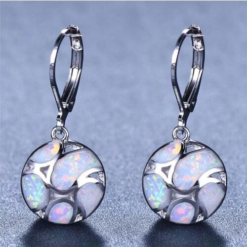 Unique Style Female Wedding Drop Earrings Boho Big Blue White Fire Opal Earrings Cute Long Dangle Earrings For Women