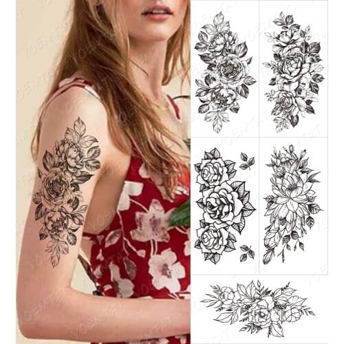 Large Snake Flower Waterproof Fake Tattoo Sticker For Women Dot Rose Peony Temporary Tattoos DIY Water Transfer Tatoos Girls