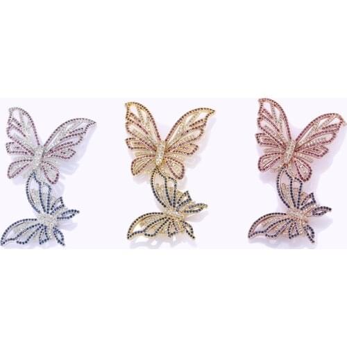 Jewelry Accessories Metal Micro Pave Colorful Zircon Double Butterfly Connector Charms For Necklace&Bracelets Handmade DIY Craft