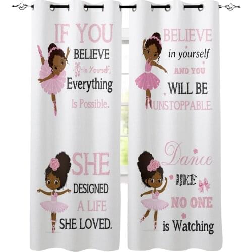 Pink Afro Ballet Girl Window Curtain Home Decor Curtains for Living Room Bedroom Kitchen Door Curtain