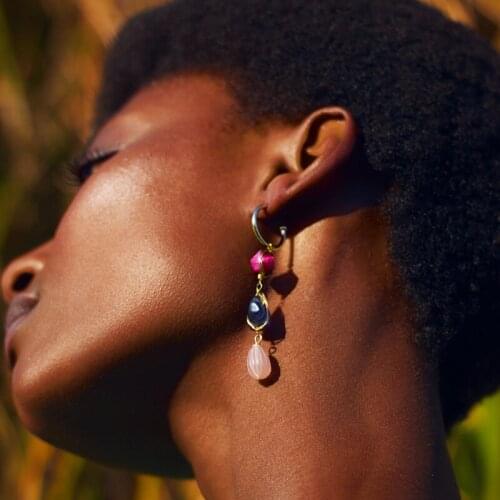 ZA Bohemian Vintage Stones Statement Long Ethnic Earrings Resin Drop Dangle Earrings For Women