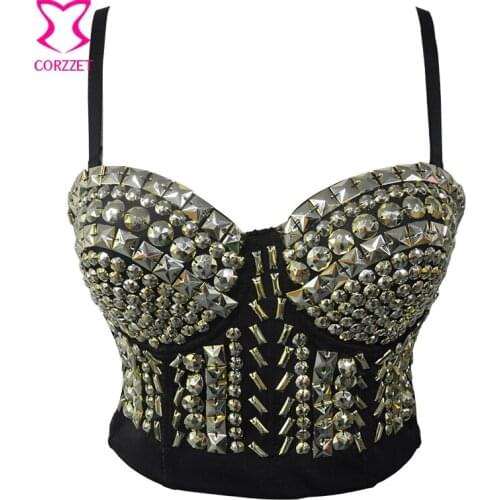 Punk Gold Resin Gems Beading Sujetador Push Up Bra Bralette Crop Top Underwear Bras For Women Sexy Club Wear Soutient Gorge