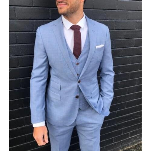 Summer Business Sky Blue 3 Piece Wedding Tuexdos Formal Prom Suit Party Blazer (Jacket+Pants+Vest) Chic Streetwear Custom Made