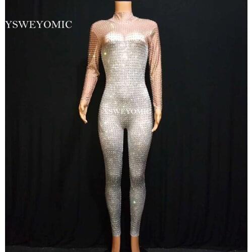New design Jumpsuit Full rhinestone Bodysuit Performance Female Nightclub One Piece Jumpsuit Costume Performance Dance Wear