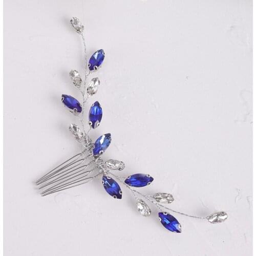 Bohe Blue Rhinestone Hair Comb Chic Women Daily Hair Accessories Wedding Bridal Headwear Hair Clip Jewelry