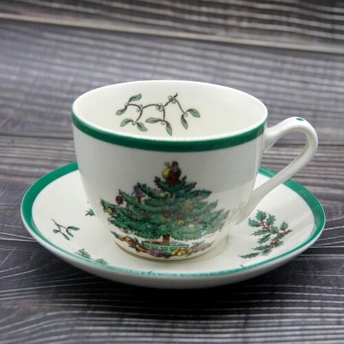 1 Sets Christmas Tree Tea Cup With Plate and Spoon European Style Cup Saucer Set Fine Bone China Coffee Tea Cup Ceramic Cup Set