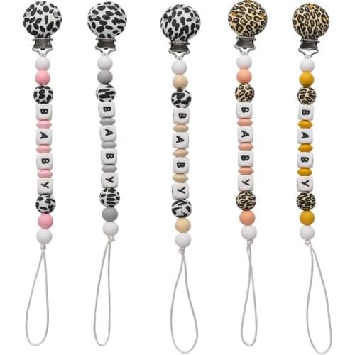 1 pcs Leopard Baby Pacifier Chain BPA Free Silicone DIY Dummy Clip Holder Soother Chains Baby Teething Toys Nursing Bath Gift