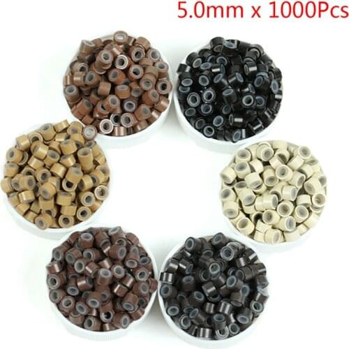 1000 pcs/lot 5mm 6 Colors Optional silicon lined Micro Links Rings Beads Hair Feather Extensions