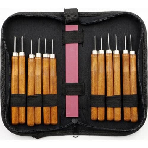 12pcs/set Wood Handle Woodworker Tools Wood Carving Tools Set Cutter Woodcut Hand Tool Kit DIY Carving Knife Stencil