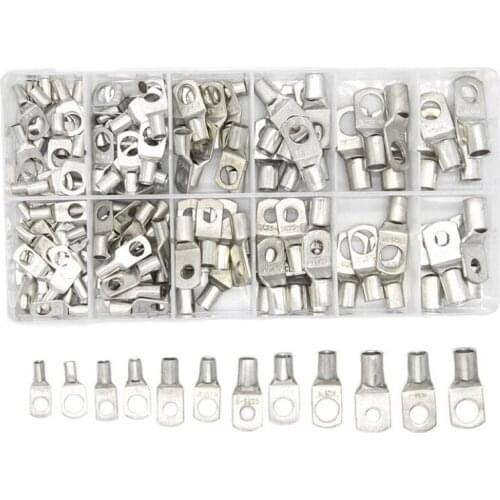 140Pcs SC Bare Tinned Copper Lug Terminals Ring Seal Wire Connectors Bare Cable Crimped/Soldered Terminal Assortment Kit