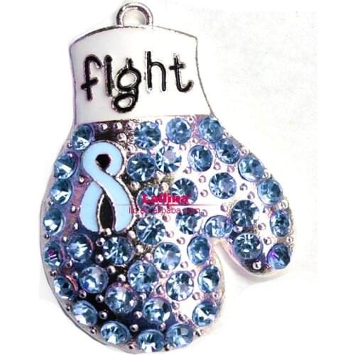 20 pcs/ lot Free Shipping No Necklace Ribbon Breast Cancer Charm Blue Necklace Rhinestone Pendant charms