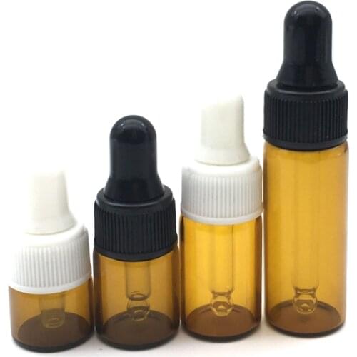 20pcs Mini 1ml 2ml 3ml 5ml Empty Dropper Glass Bottle Portable Aromatherapy Essential Oil Clear Bottle Amber Vial
