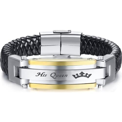 2021 Trendy Stainless Steel Genuine Leather Material With Creative And Personality Bracelet Customized For Coupless Jewelry