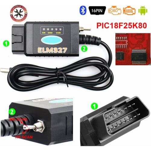 2021 Newest ELM327 USB FTDI PIC18F25K80 FTDI Chip Code Reader for Fo-rd HS CAN/MS CAN Forscan ELM 327 Bluetooth OBDII