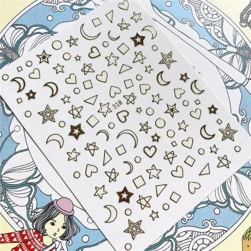 318 353 436 437 Star moon love five-pointed star crescent 3D Back glue Nail Art Stickers Decals Sliders Nail ornament decoration