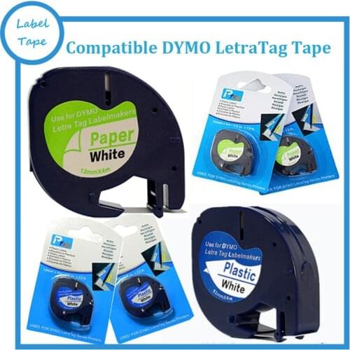 6PK DYMO LetraTag White Paper and White Plastic Tape LT 91200 91201 compatible DYMO LetraTag LT Tape printer