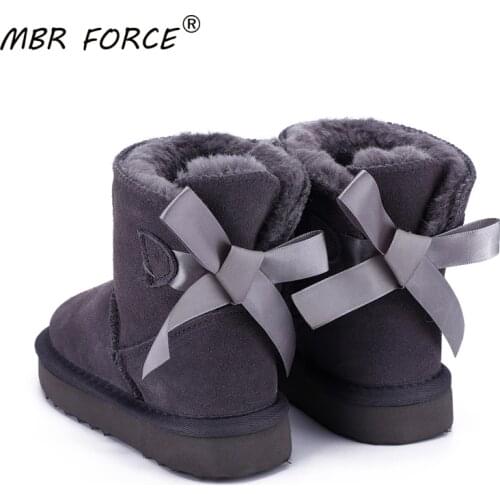 MBR FORCE 2020 New Fashion Children Genuine leather fur short ankle shoes for Boys Girls keep warm winter All-match Snow Boots
