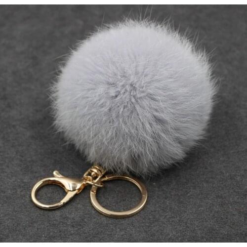 8CM Fluffy Pompom Real Rabbit Fur Ball Key Chain Women Trinket Pompon Hare Fur Toy keyring Bag Charms Ring Keychain Wedding Gift