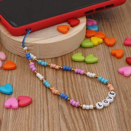 Beaded Chain For Phone Lanyard Chains Womens Wristband Jewelry 2021 Colorful Beads LOVE Letter Phone Holder Wholesale