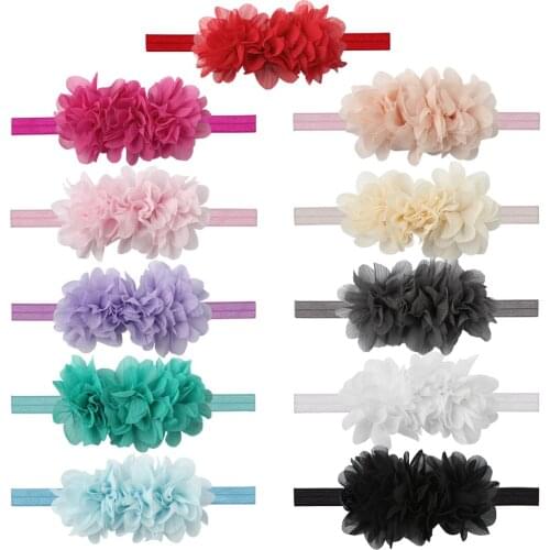 11pcs/lot Kids Girls Chiffon Flower Headband Handmade Flower With Elastic Bands Summer Style