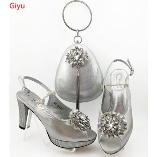 Doershow African Shoes And Bag Matching Set With silver Hot Selling Women Italian Shoes And Bag Set For Party Wedding ! HIA1-24