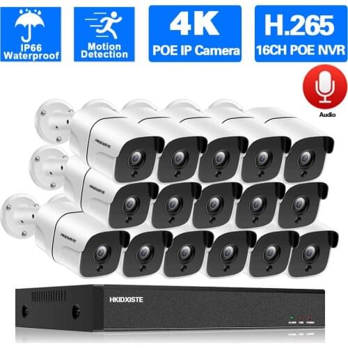H.265 4K 16CH POE NVR Kit 8CH 8MP CCTV Security Camera System Outdoor Ai Audio POE IP Bullet Camera Video Surveillance Set XMEYE