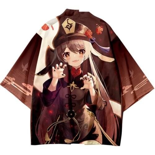 Game Genshin Impact Cosplay Hu Tao Kimono Shorts Genshin Impact Hu Tao Shirts Print Costumes For Women CS628