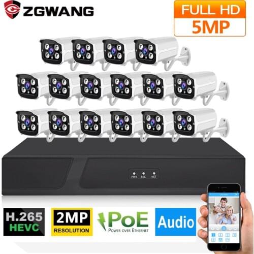 5MP 16CH POE IP Camera NVR System Kit 1080P Outdoor Waterproof P2P Cam HDD CCTV Audio Video Onvif Security Surveillance Camera