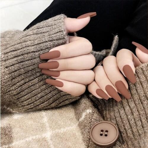 Nail Art Fake Nails Stiletto Tips Clear Press on Long False with Glue Coffin Stick Display Full Cover Artificial Designs Matte