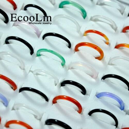 10Pcs EcooLin Jewelry Multicolor Carnelian Agatee Women Girls Thin Rings Lots Mixed Colors Bulk Packs LR4021